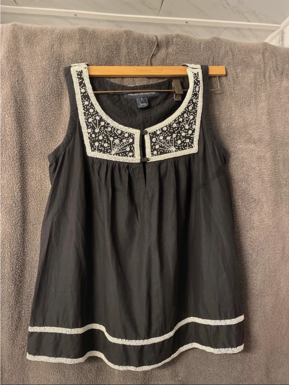 French Connection Embroidered Sleeveless Top with White Trim